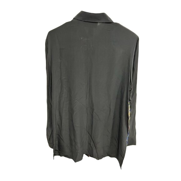 Vintage Diane Gilman Silk Button Up Top Postcard Print Black Sleeves Size Medium - Picture 2 of 9